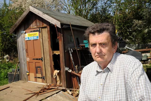 The late Peter Swain, a long-serving Melton borough councillor, pictured at the Doctors Lane allotments in the Melton following a vandalism attack PHOTO: Lionel Heap EMN-200207-151157001