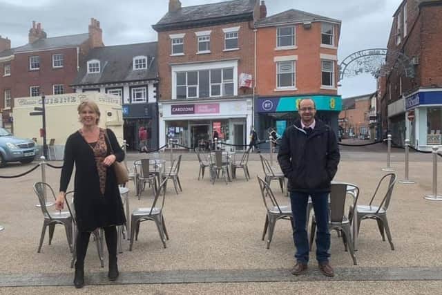 Tables set up on the Market Place for customers of The Grapes pub, by permission of Melton Town Estate EMN-200707-115926001