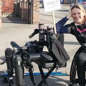 Fundraiser and inspirational speaker Claire Lomas pictured during the ASICS Manchester Marathon in 2018 EMN-200807-170421001