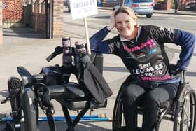 Fundraiser and inspirational speaker Claire Lomas pictured during the ASICS Manchester Marathon in 2018 EMN-200807-170421001
