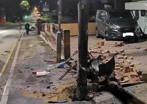 Damage caused by a car leaving the road in Scalford Road on Saturday evening EMN-200727-134820001