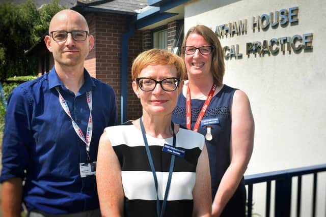 Lead clinic nurse, Sarah Mabbott (back, right), pictured last year with Dr Atkinson and executive manager, Kate Hunter, at Latham House Medical Practice in Melton EMN-200730-114939001