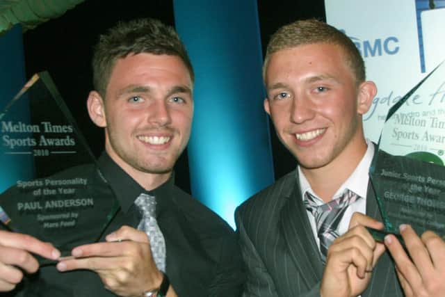 Paul Anderson (left) pictured after winning the Melton Times Sports Awards Sports Personality of the Year in 2010, with his former Forest clubmate and friend George Thomson PHOTO: Tim Williams EMN-200408-102339001