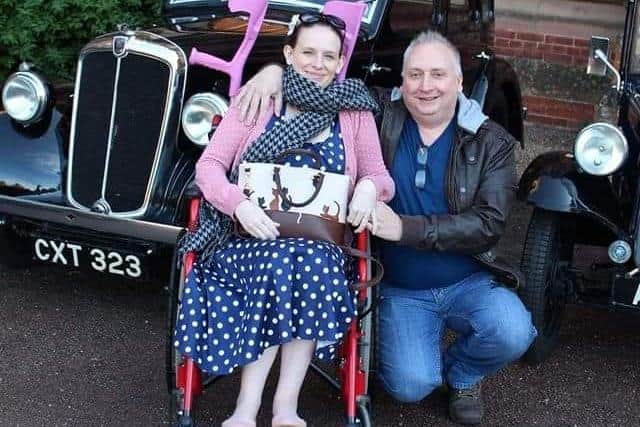 Claire Swain, who is campaigning against proposed changes to how patients with chronic pain are treated, with husband, Roy EMN-201008-130337001