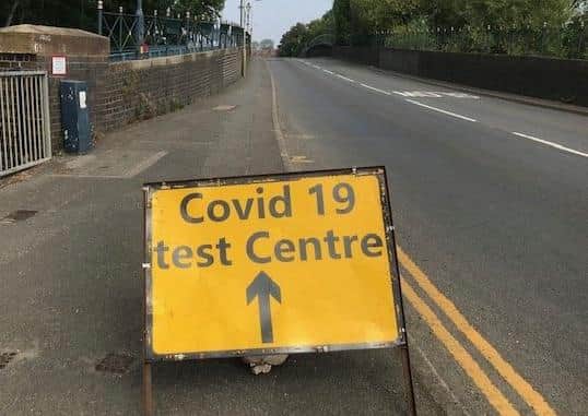A sign on Burton Road bridge flagging up the new Covid-19 test site in Melton EMN-201208-103639001