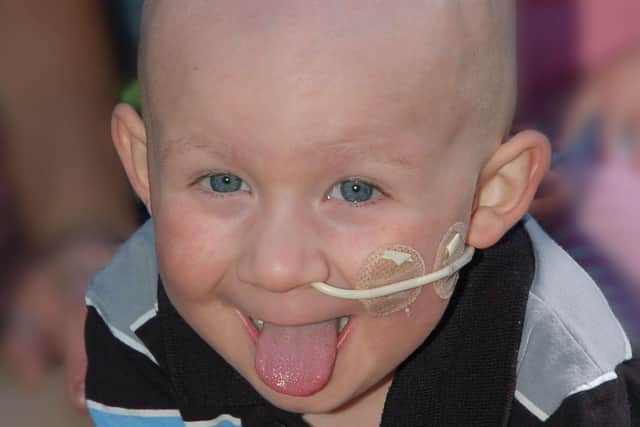 Oscar Dustan, aged 3, of Asfordby, shortly after his bone marrow transplant in 2014 EMN-200814-171847001