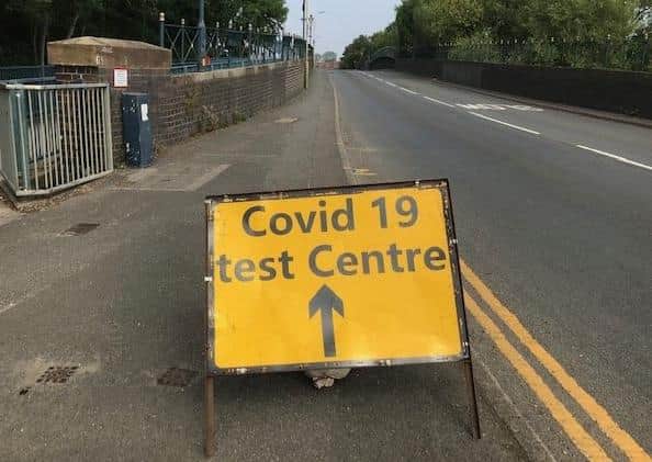 A sign on Burton Road bridge flagging up the recent mobile Covid-19 test site in Melton EMN-200827-164055001