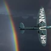 The special Spitfire, which has the names of thouands of NHS heroes written on it, which will fly over Melton Hospital on Saturday EMN-200828-160502001