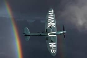 The special Spitfire, which has the names of thouands of NHS heroes written on it, which will fly over Melton Hospital on Saturday EMN-200828-160502001