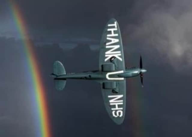 The special Spitfire, which has the names of thouands of NHS heroes written on it, which will fly over Melton Hospital on Saturday EMN-200828-160502001
