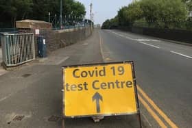 A sign on Burton Road bridge flagging up a recent mobile Covid-19 test site in Melton EMN-200914-154806001