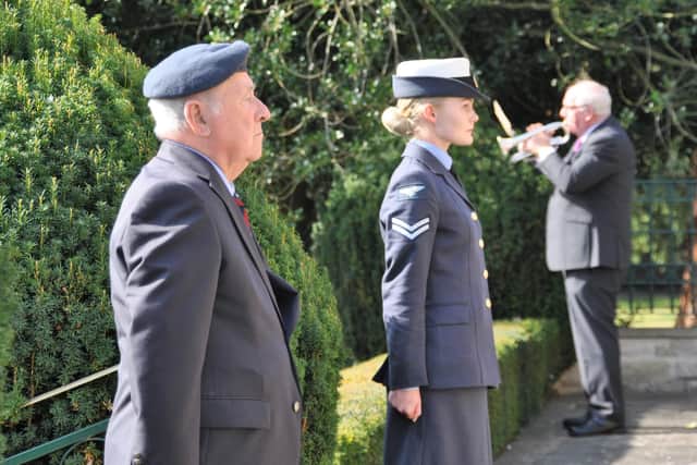 The Last Post is sounded by bugler Mick Veasey at a ceremony to commemorate the 80th anniversary of Battle of Britain Day at the town's Memorial Gardens EMN-200922-100109001