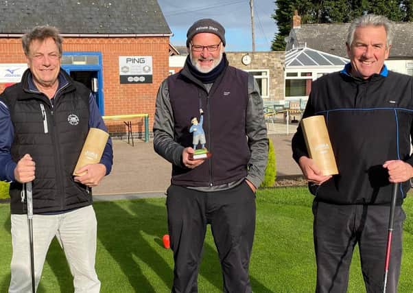 Past Captains take first prize at Pro's Day. From left: Gerry Stephens, Professional Tony Westwood and Glenn Price.