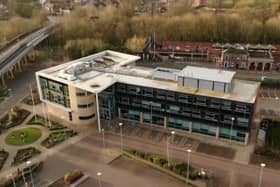 A aerial view of the Melton Borough Council offices off Burton Street - taken from a council video to promote the launch of the corporate strategy for 2020-2024 EMN-200928-113442001
