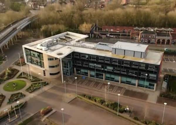 A aerial view of the Melton Borough Council offices off Burton Street - taken from a council video to promote the launch of the corporate strategy for 2020-2024 EMN-200928-113442001