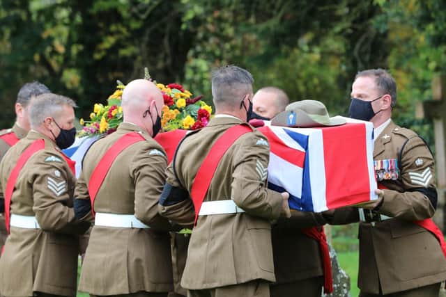 The funeral of Colonel John Llewellyn Waddy OBE
At Church of St Andrew & St Mary, Pitminster, nr Taunton, on October 6. He was laid to rest by a burial party from the 4th Battalion, The Parachute Regiment.
Seen - his famous slouch hat on top of his coffin.
Pictures - Richard Watt EMN-201013-124306001