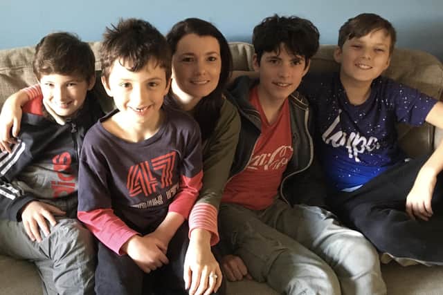 Helen Cliff with her four children - two of whom were born at Melton's St Mary's Birth Centre and the other two she received valuable after-care with after their birth - from left: Ethan (11), Lucas (7), Jacob (15) and Tom (13) EMN-201028-153559001