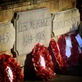 Wreaths at the war memorial in Melton's Memorial Gardens in November 2019 EMN-200311-172712001