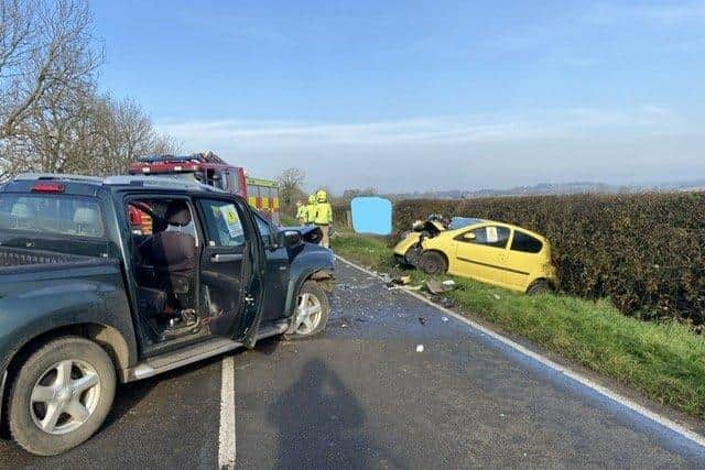 Emergency services on the scene of a collision near Tilton-on-the-Hill on Saturday morning - police are appealing for witnesses
PHOTO LEICESTERSHIRE FIRE AND RESCUE SERVICE EMN-200811-183127001