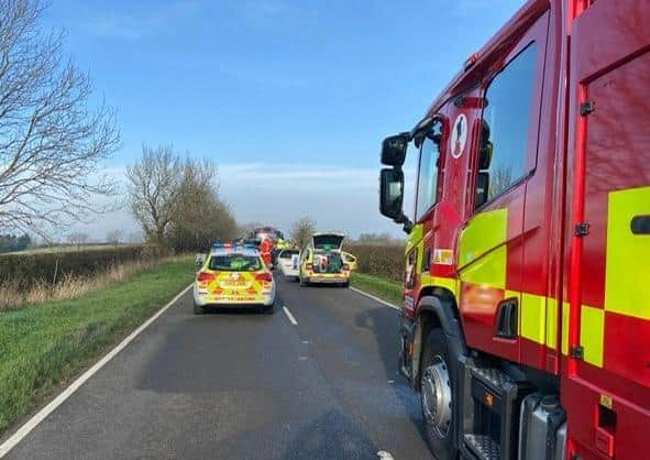Emergency services on the scene of a collision near Tilton-on-the-Hill on Saturday morning - police are appealing for witnesses
PHOTO LEICESTERSHIRE FIRE AND RESCUE SERVICE EMN-200811-183137001