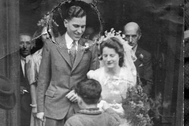 Leslie and Joyce Payne pictured on their wedding day outside St Mary's Church in September 1945 EMN-201116-112258001