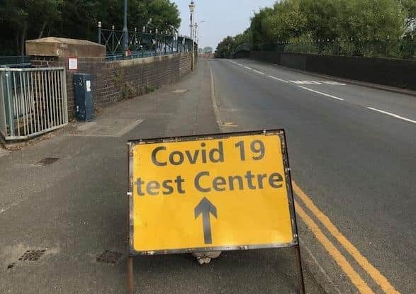 A sign on Burton Road bridge flagging up a recent Covid-19 test site in Melton EMN-201126-140212001