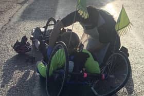 The aftermath of the collision involving Claire Lomas' handcycle and a car EMN-200712-092126001