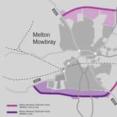 The route of the approved Melton Mowbray Distributor Road (MMDR), connecting north, east and south, and how it would join with the planned southern link section EMN-201215-162334001