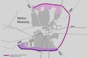 The route of the approved Melton Mowbray Distributor Road (MMDR), connecting north, east and south, and how it would join with the planned southern link section EMN-201215-162334001