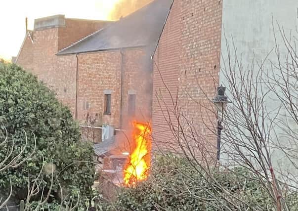 The blazing shed at the rear of The Cutting Room pub, in Melton, which firefighters were alerted to
PHOTO HAZEL PATERSON EMN-210601-161817001