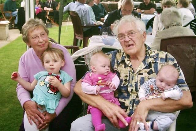 The late Rosemary Nall pictured at a family party with husband Barry and some of their great-grandchildren EMN-211101-155911001