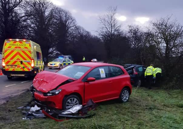 The scene following a two-car collision this morning near the cross-roads on the A606 between Nether Broughton and Ab Kettleby

PHOTO LEICESTERSHIRE FIRE AND RESECUE SERVICE EMN-211201-163253001
