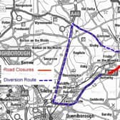 The red line shows the stretch of the A607, leading from Melton through Kirby Bellars, which is due to be closed overnight for 10 days EMN-210119-094703001