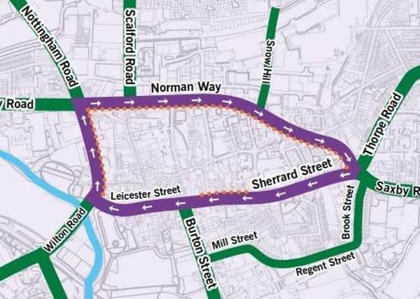 The proposed conversion of Melton's central ring road to a one-way highway in the interim transport strategy for Melton Mowbray EMN-210121-162056001