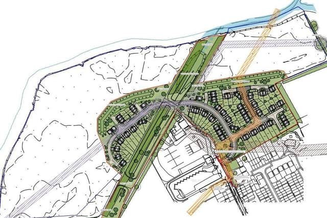 The plans for 90 affordable homes off Lake Terrace - the household waste and recycling site is shown to the south and the proposed landscaping area stretching from south to north on the site EMN-211002-135404001