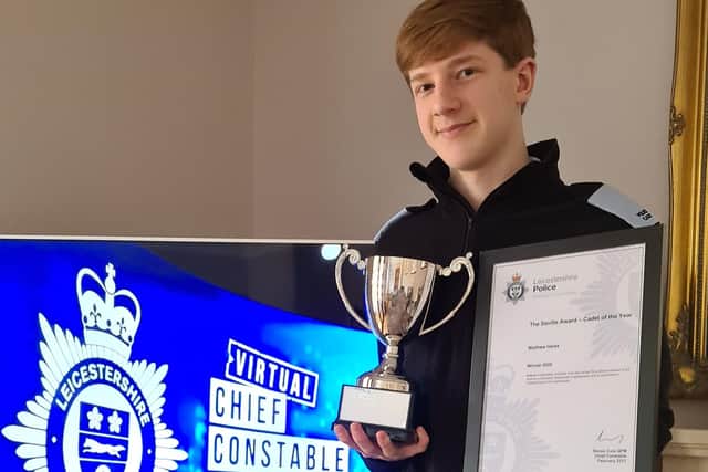 Leicestershire Police Volunteer Police Cadet of the year, Matthew Hares, from the Melton Mowbray Cadet Unit EMN-210215-102030001