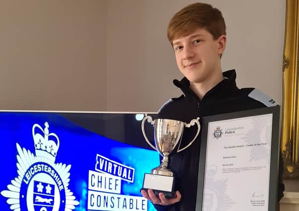 Leicestershire Police Volunteer Police Cadet of the year, Matthew Hares, from the Melton Mowbray Cadet Unit EMN-210215-102030001