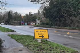 The sign on Burton Road indicating the turning for the Melton Vaccination Centre EMN-210217-140403001
