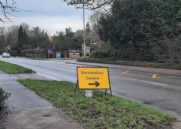 The sign on Burton Road indicating the turning for the Melton Vaccination Centre EMN-210217-140403001