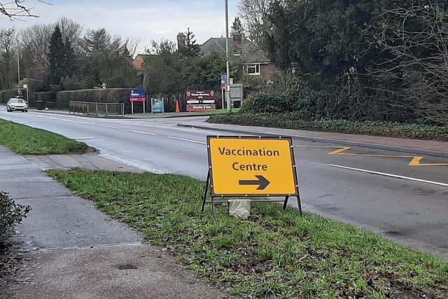 The sign on Burton Road indicating the turning for the Melton Vaccination Centre EMN-210222-172549001