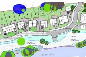 An architect's graphic showing the site where 10 new homes could be built off Asfordby Road, adjacent to the River Eye EMN-210226-125223001