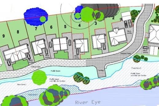 An architect's graphic showing the site where 10 new homes could be built off Asfordby Road, adjacent to the River Eye EMN-210226-125223001