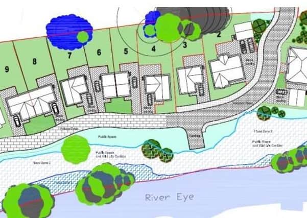 An architect's graphic showing the site where 10 new homes could be built off Asfordby Road, adjacent to the River Eye EMN-210226-125223001