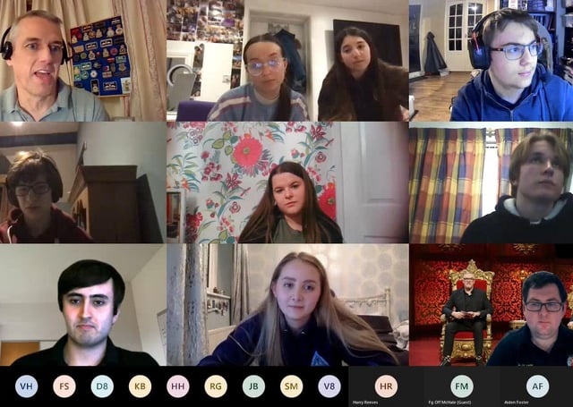 Air Vice Marshal (AVM) Richard Maddison (top left) takes questions from air cadets from 1279 (Melton Mowbray) Squadron at their special virtual parade night EMN-210315-105935001