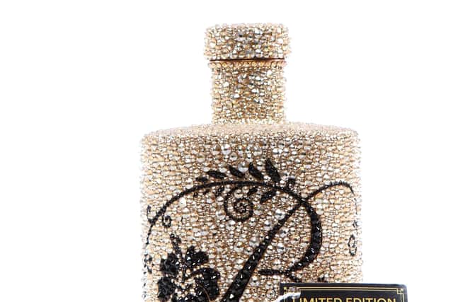 The crystal-encrusted bottle commissioned by Brentingby Gin to raise money for charity EMN-210316-131813001
