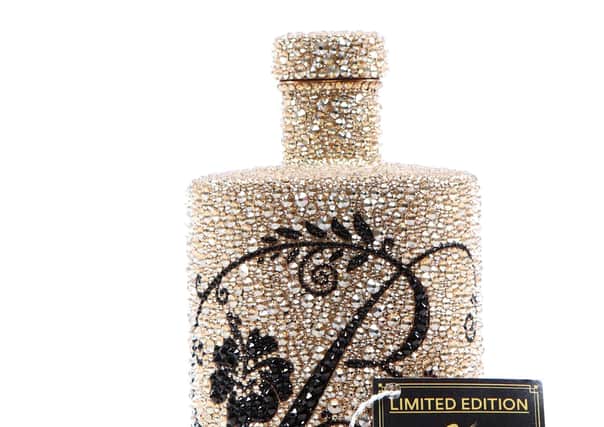 The crystal-encrusted bottle commissioned by Brentingby Gin to raise money for charity EMN-210316-131813001