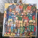 Ben Mosley's painting of Mike Tindall's all-time top Six Nations rugby XI which is being auctioned for the Matt Hampson Foundation EMN-210322-114715001