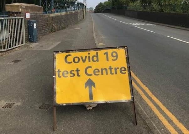 A sign on Burton Road bridge flagging up a Covid-19 test site in Melton EMN-210323-104937001