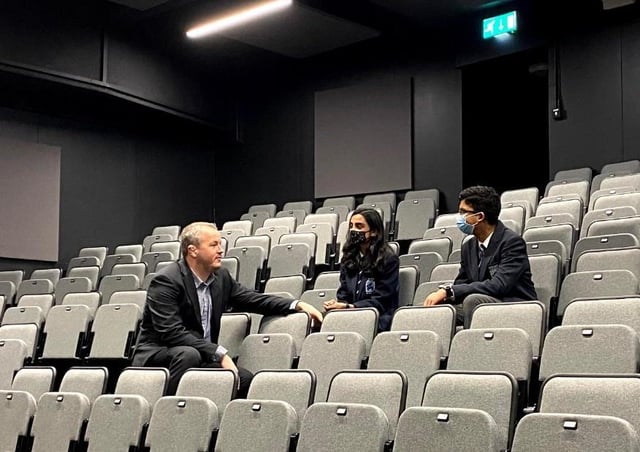 Wreake Valley Academy head teacher Tim Marston with students in the refurbished school theatre EMN-210324-105627001