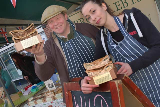 Brockleby's Ian Jalland and Emma Gibbons show off some of their award-winning pies at a recent food festival EMN-210329-132520001